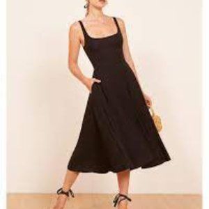 Reformation Rou Dress, Black, Midi fit and flare